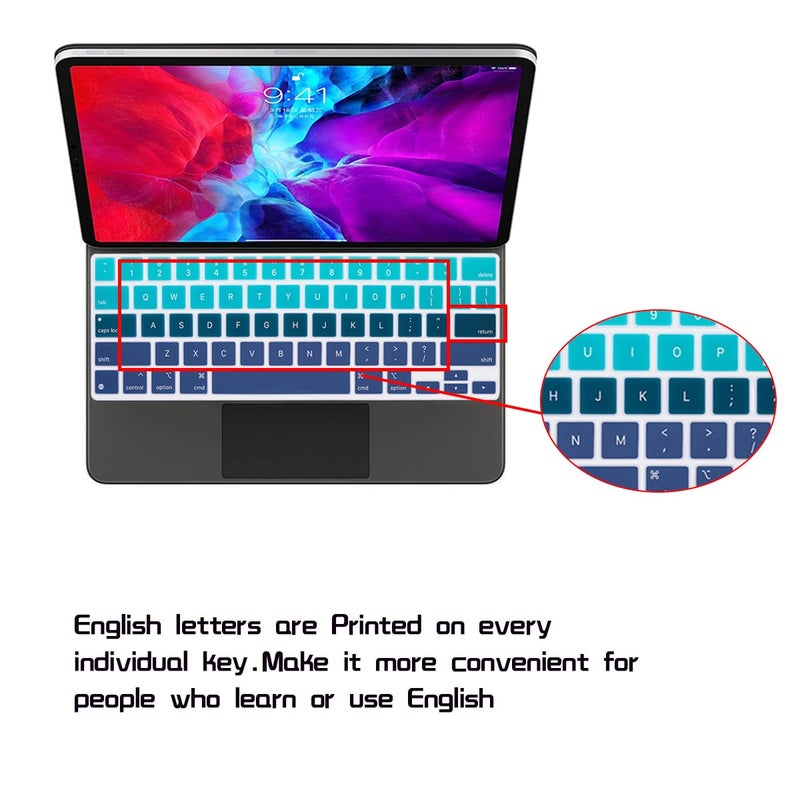 HRH Silicone Magic Keyboard Cover Skin for iPad Pro 12.9 Inch Magic Keyboard(4nd Generation) 2020 Model MXQU2LL/A,for iPad Pro 12.9 Keyboard Protector Accessories-Ombre Green - Image 1